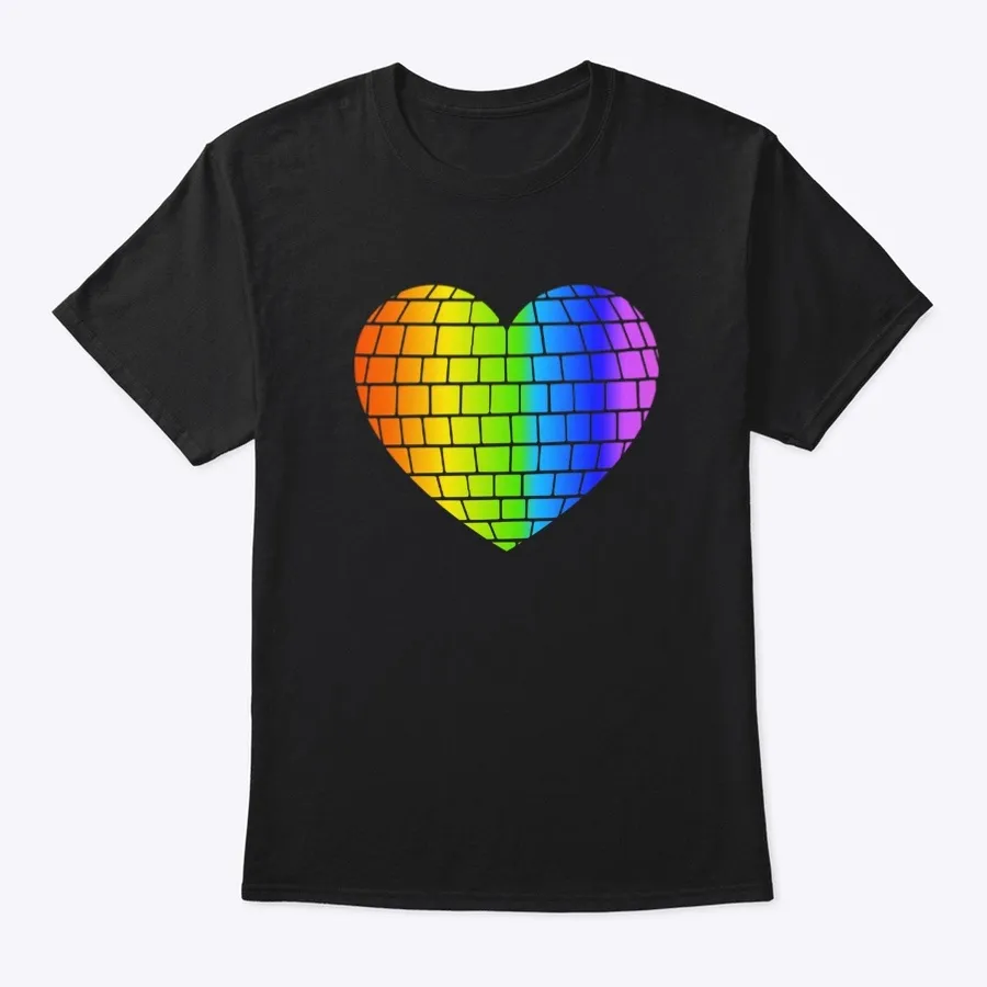 Gay Pride Rainbow Disco Ball Love Heart t-shirt